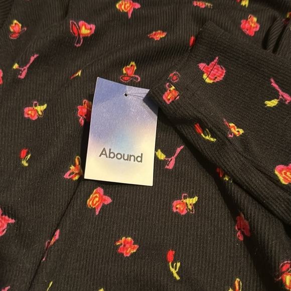 Abound Nordstrom black floral ribbed dress ruched sides NWT - Picture 7 of 10